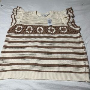 Torrid Cream and Brown Crochet Block Tank